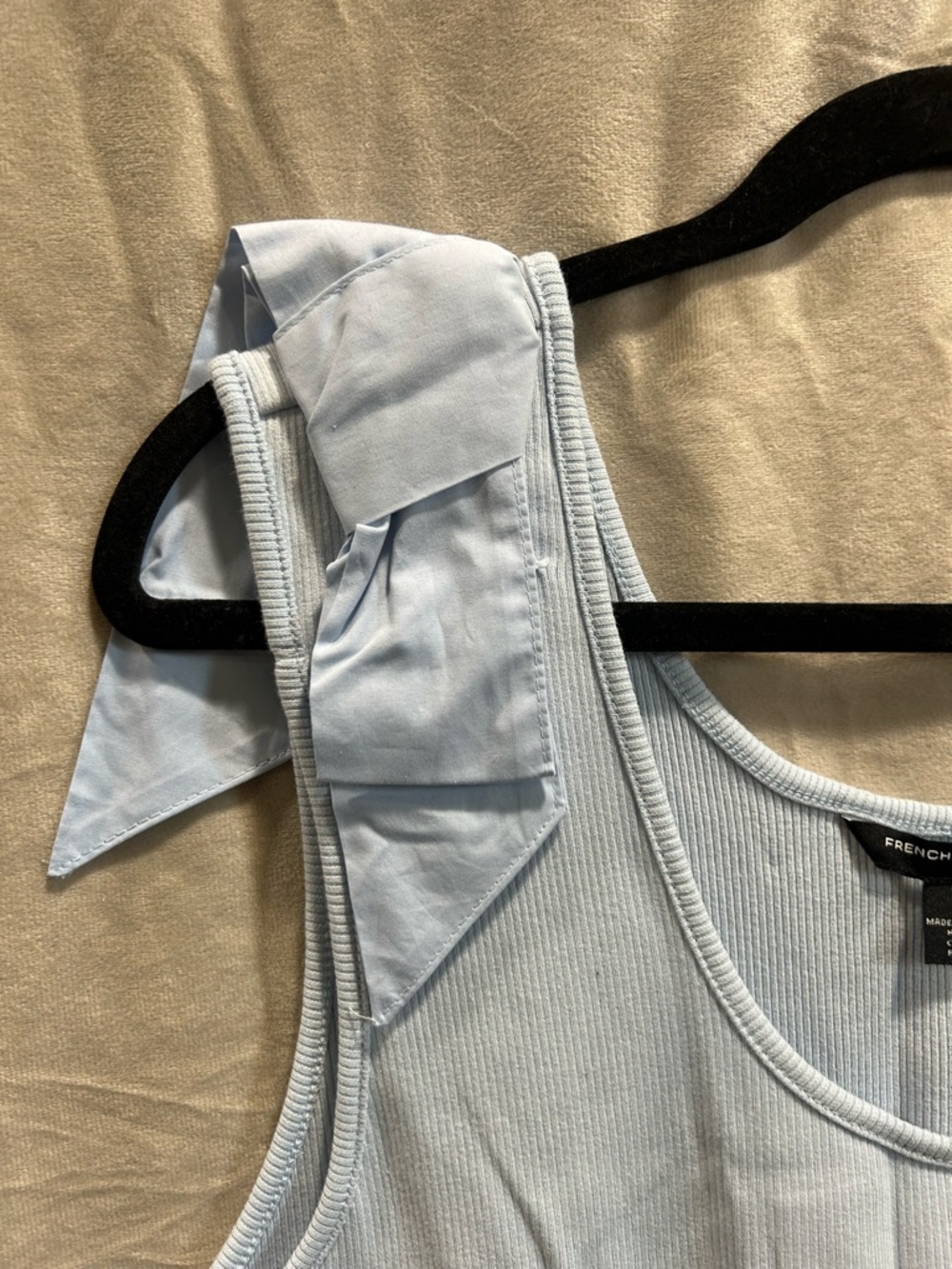 French Connection Light Blue Bow-Shoulder Ribbed Tank - Picture 2 of 4